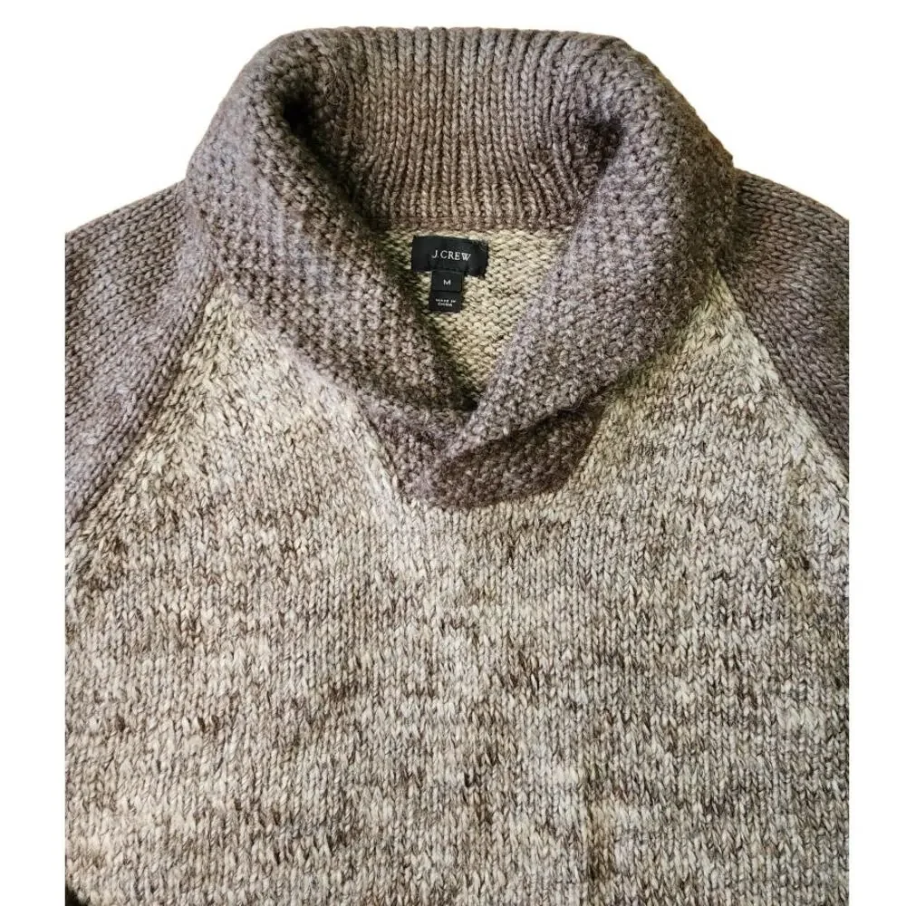 J. Crew Wool Alpaca Shawl Collar Marled Gray Brown Knit Sweater Men Size Medium
